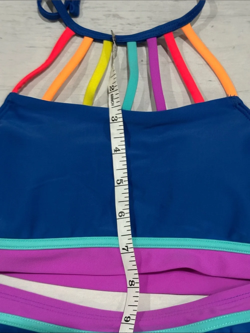 Hobie Blue High-Neck Bikini with Rainbow Strap Accents size 14 2 piece